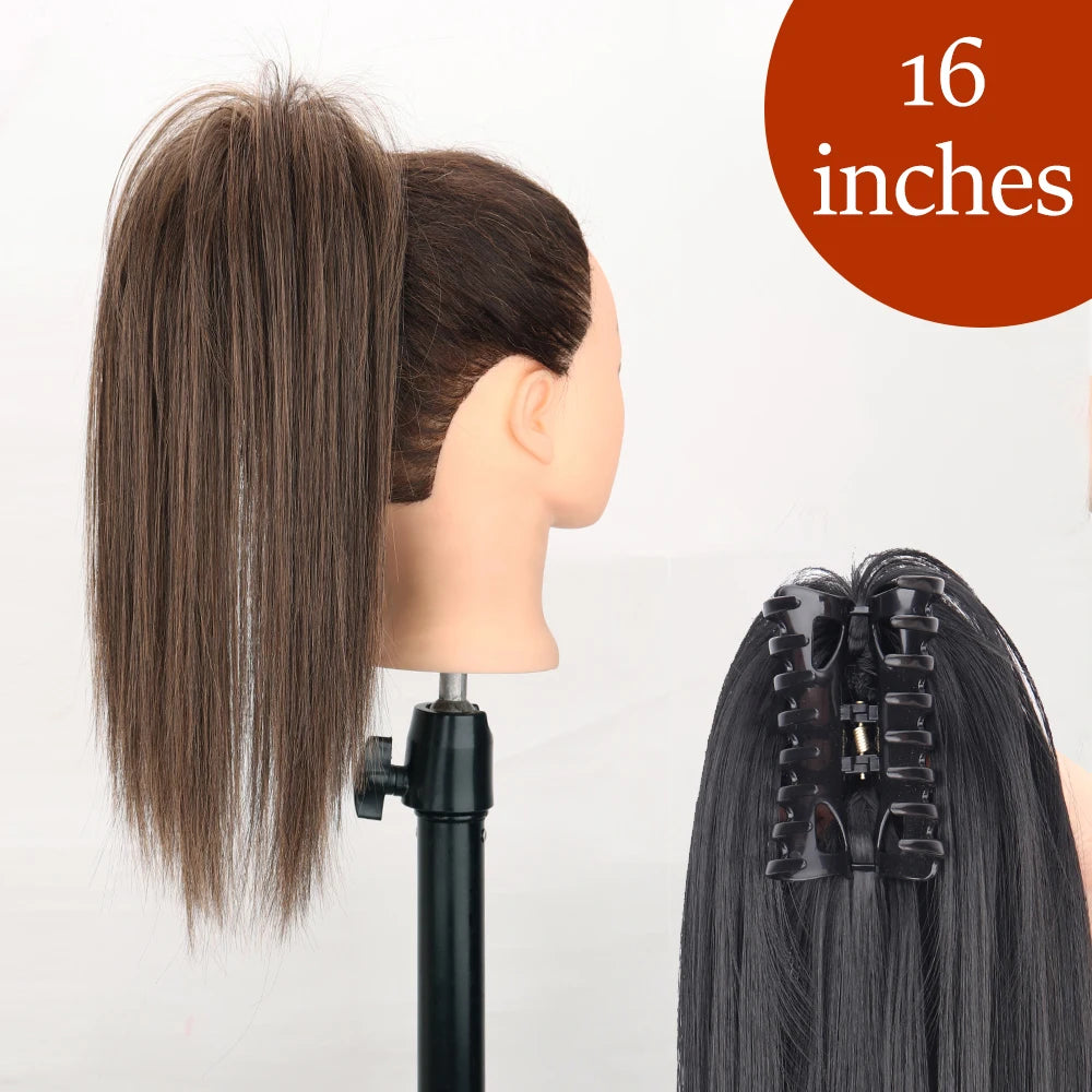 Extensiones de cabello de cola de caballo con Clip de garra larga y recta sintética, pieza de cabello de cola de caballo resistente al calor de 24 pulgadas para mujer, fiesta diaria
