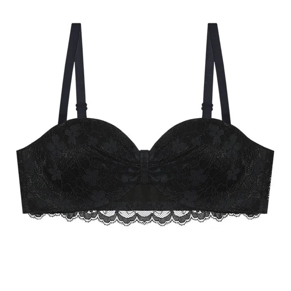 Sujetador inalámbrico de malla ajustado para mujer, sujetador antiflacidez de encaje Floral dulce con escote en V profundo, lencería con pechos recogidos, regalos