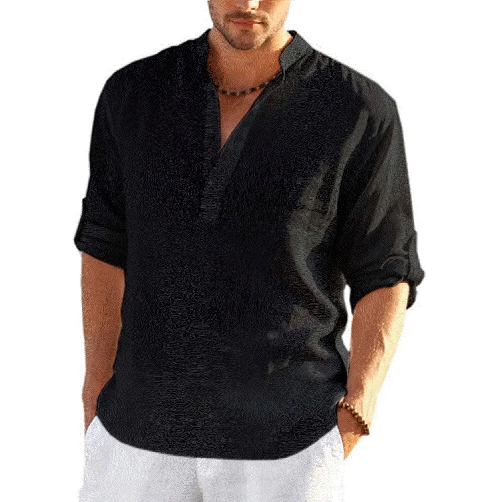 Nueva blusa informal para hombre, camisa de lino y algodón, camisetas holgadas, camiseta de manga larga, camisas informales para hombre guapo para primavera y otoño