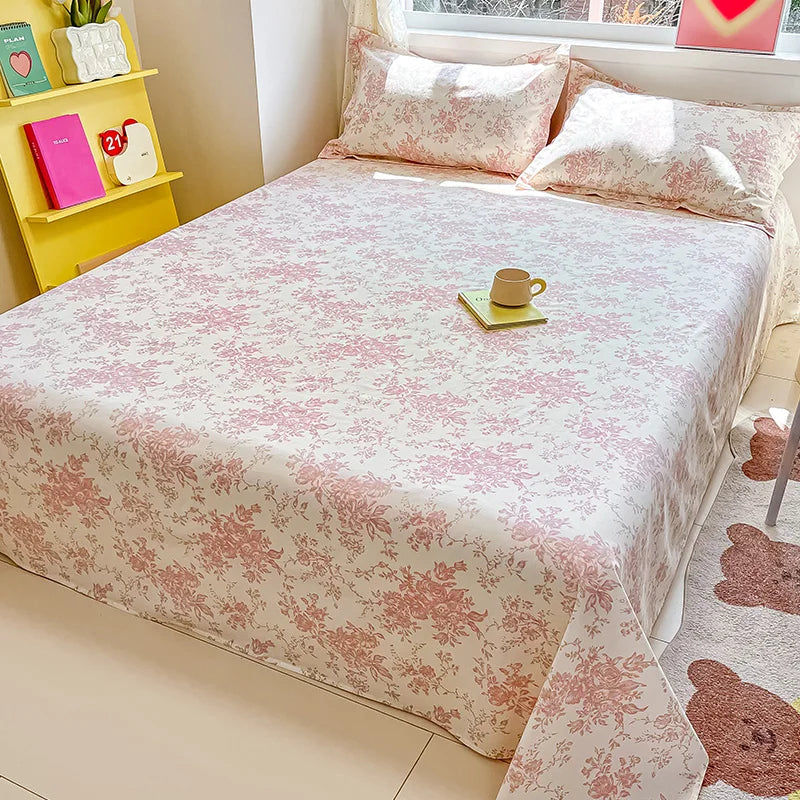 Sábana de algodón 100% con estampado de flores, sábanas dobles para niñas y niños, ropa de cama individual Queen King Size, 1 Uds.