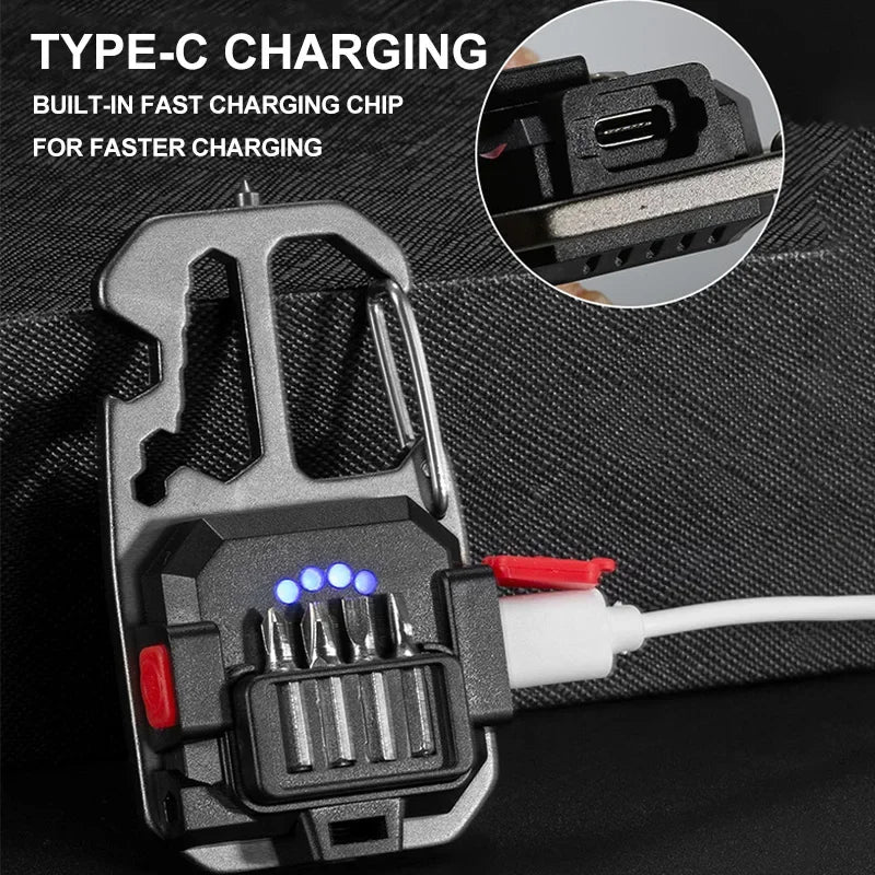 Luz de trabajo con llavero COB con pantalla de batería, luz LED portátil recargable de 8 modos de alto lúmenes para acampar, senderismo y correr