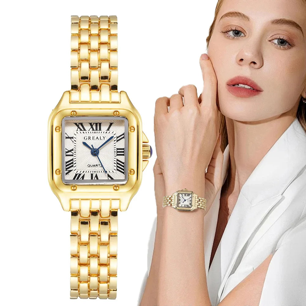Reloj para mujer, marca de lujo ligera, negocios, oro, acero inoxidable, relojes de cuarzo a la moda para mujer, reloj de pulsera para mujer