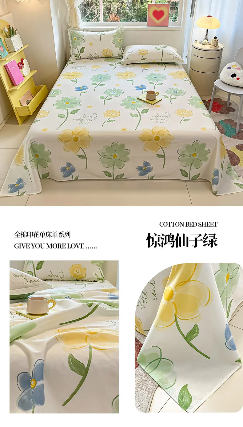 Sábana de algodón 100% con estampado de flores, sábanas dobles para niñas y niños, ropa de cama individual Queen King Size, 1 Uds.