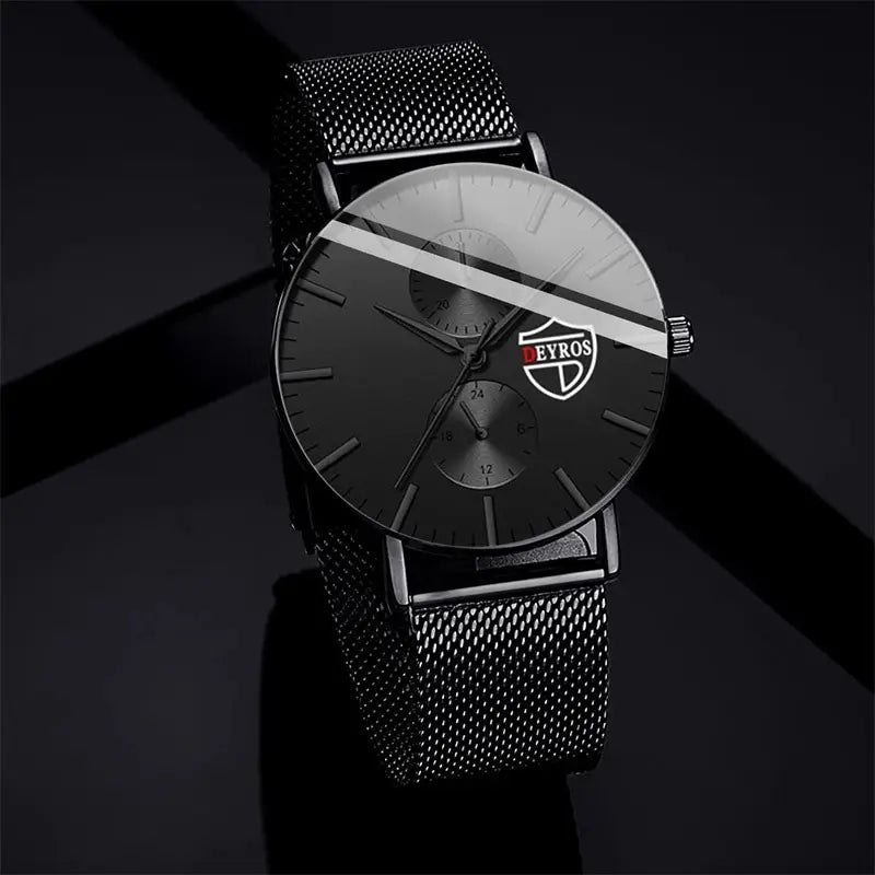 Reloj de pulsera de cuarzo de moda ultra fino para hombre reloj de pulsera de cuarzo de lujo negro de malla de acero inoxidable reloj de hombre