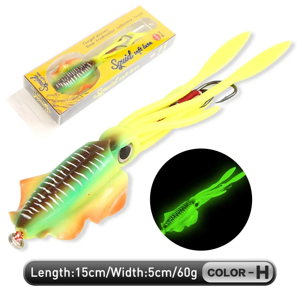 ZUKIBO-cebo de calamar suave para pesca, señuelo de pesca con curricán, plantillas con cabeza de pulpo, plantilla de calamar UV luminosa de 60g para pesca en barcos de aguas profundas, cebo Wobblers