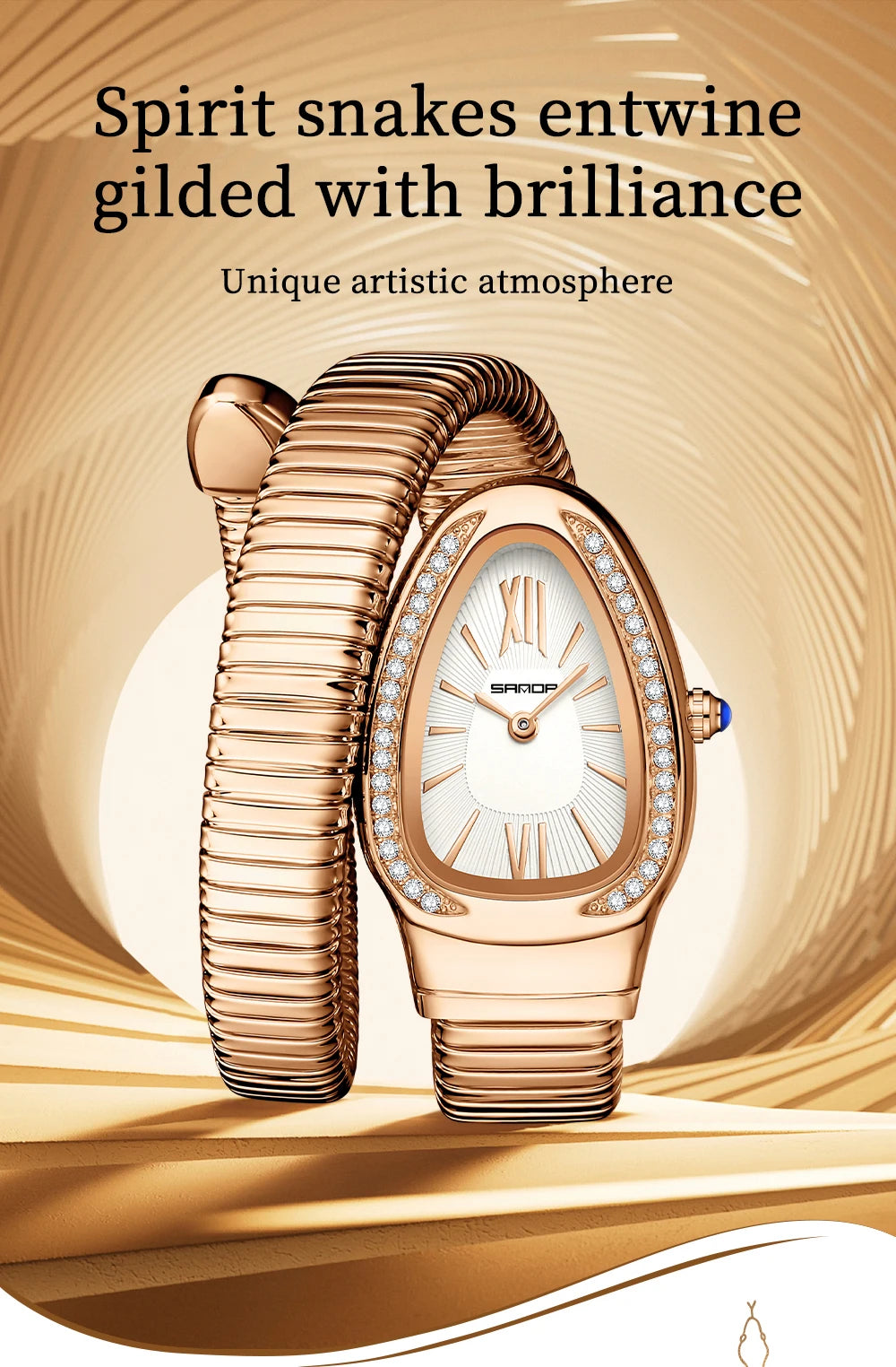 SANDA, superventas, 1151 reloj de mujer de gama alta con incrustaciones de diamantes en forma de serpiente, reloj de cuarzo de lujo ligero con temperamento Retro para mujer