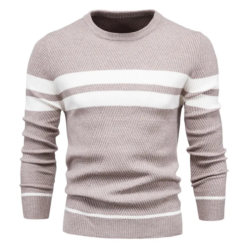 Nuevo jersey de otoño para hombre, suéter con cuello redondo de retazos de manga larga, suéteres ajustados cálidos, suéter informal de moda para hombre, ropa para hombre