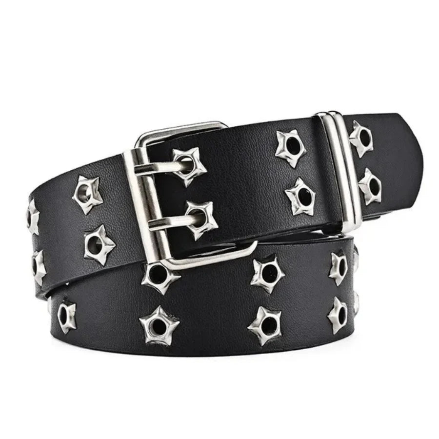 Nuevo cinturón con remaches de ojo de estrella estilo gótico hebilla de doble Pin hombre/mujer moda Casual estilo Punk Pu pretina de cuero para pantalones vaqueros Y2K