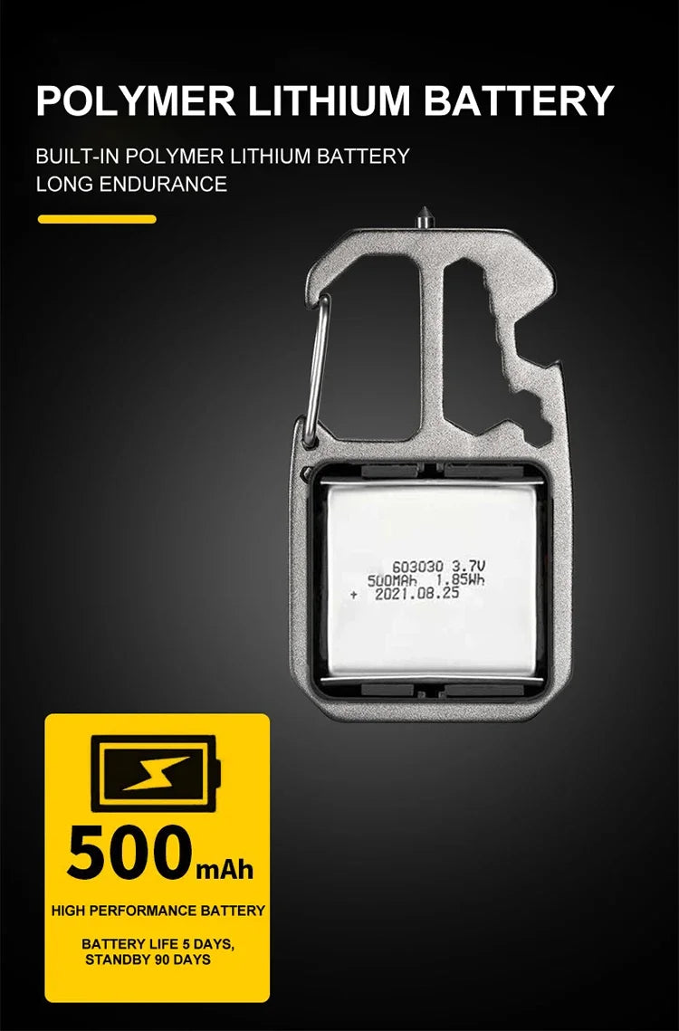 Luz de trabajo con llavero COB con pantalla de batería, luz LED portátil recargable de 8 modos de alto lúmenes para acampar, senderismo y correr