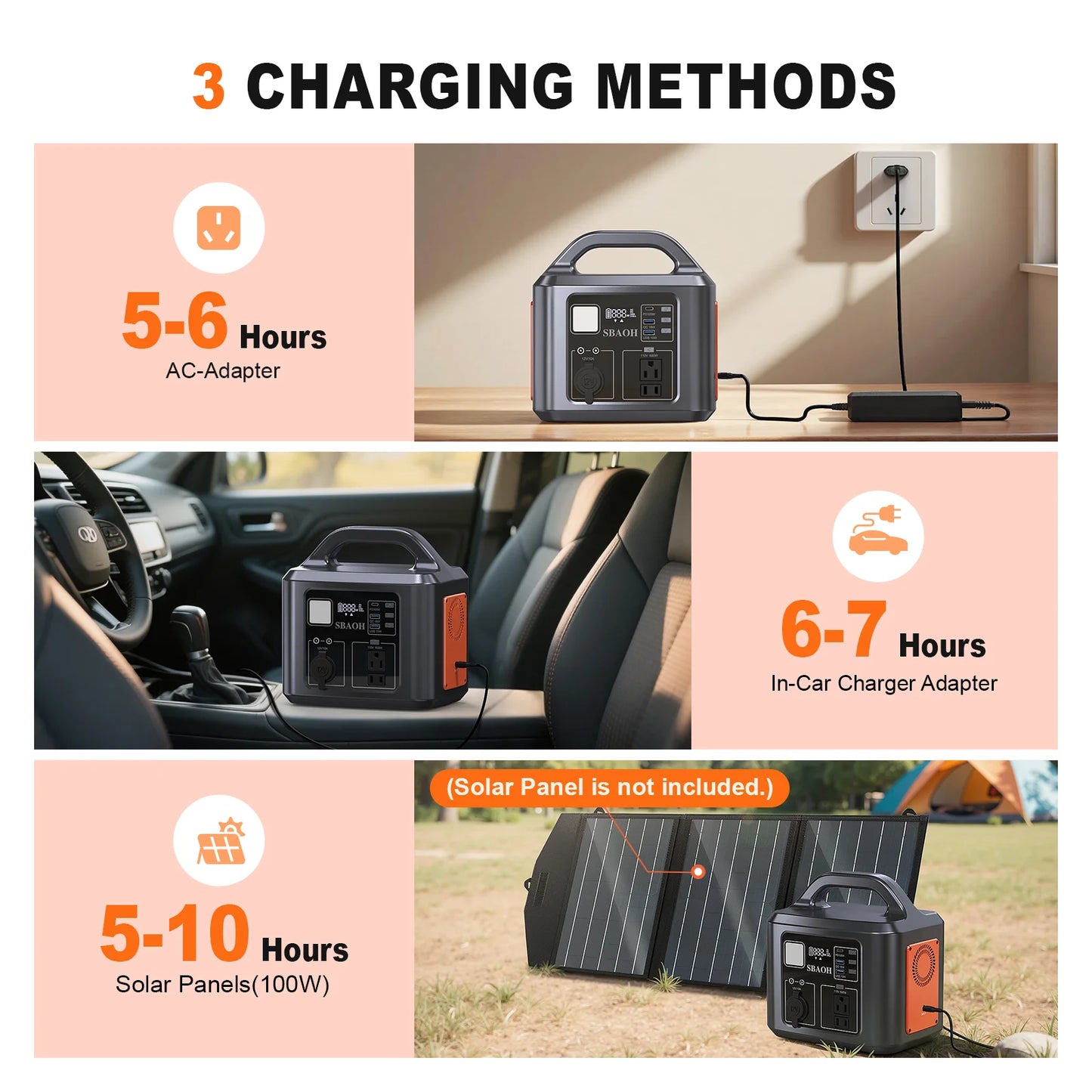 Estación de energía portátil para exteriores, 538,7Wh, 600W, con entrada de carga Solar, 100W PD USB-C, QC3.0, toma de corriente CA, Camping al aire libre