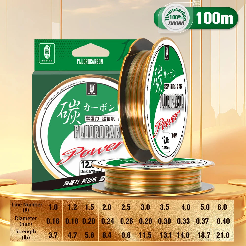 ZUKIBO fluorocarbono 100â„… japón,pesca accesorios mar,pesca surfcasting50M100M lÃnea de pesca de fluorocarbono lÃnea de fibra de carbono importada japonesa 1-25kg lÃnea de hundimiento de monofilamento pesca