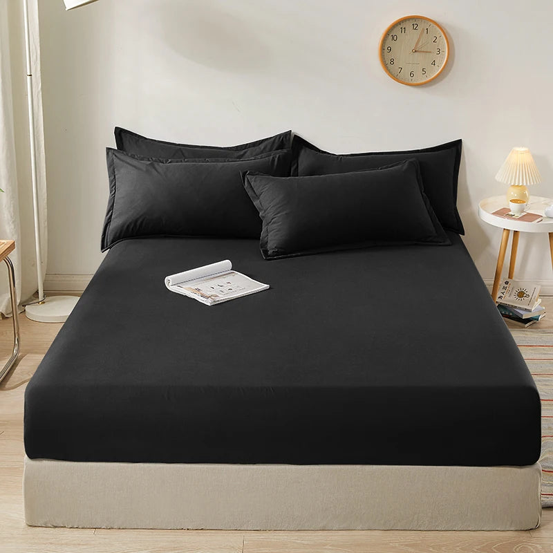 Sábana bajera con banda elástica, fundas de colchón de Color sólido, Protector para cama individual doble King, 100% algodón, 150/160/180x200
