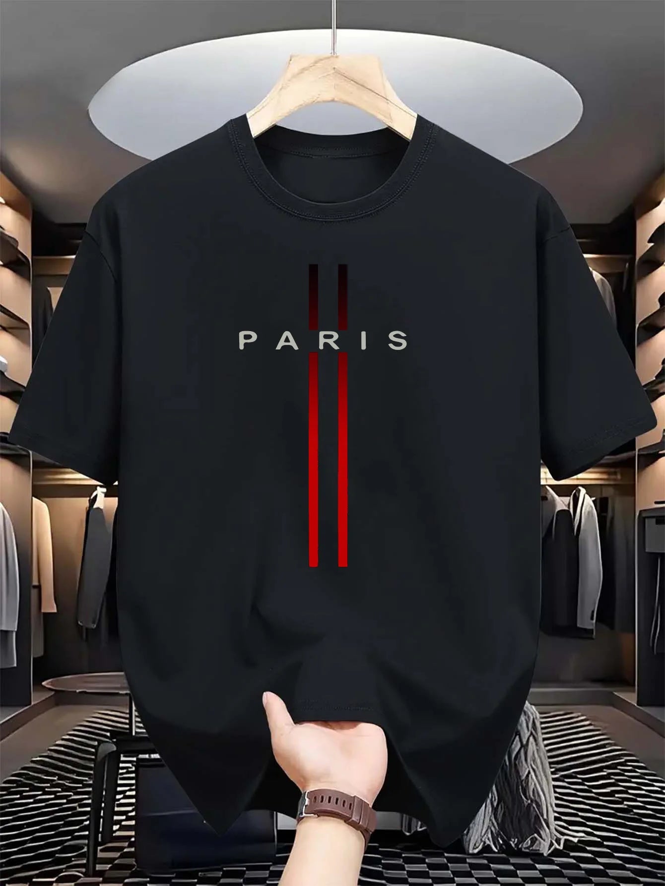 Camiseta holgada informal de verano 100% de algodón puro para hombre, camiseta de manga corta con cuello redondo y estampado de letras de ParÃs a la moda