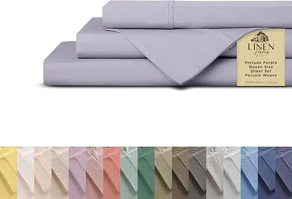 Sábanas de percal 100% algodón tamaño Queen, crema, bolsillo profundo, juego de 4 piezas: 1 sábana bajera plana, 1 bolsillo profundo y 2 fundas de almohada,