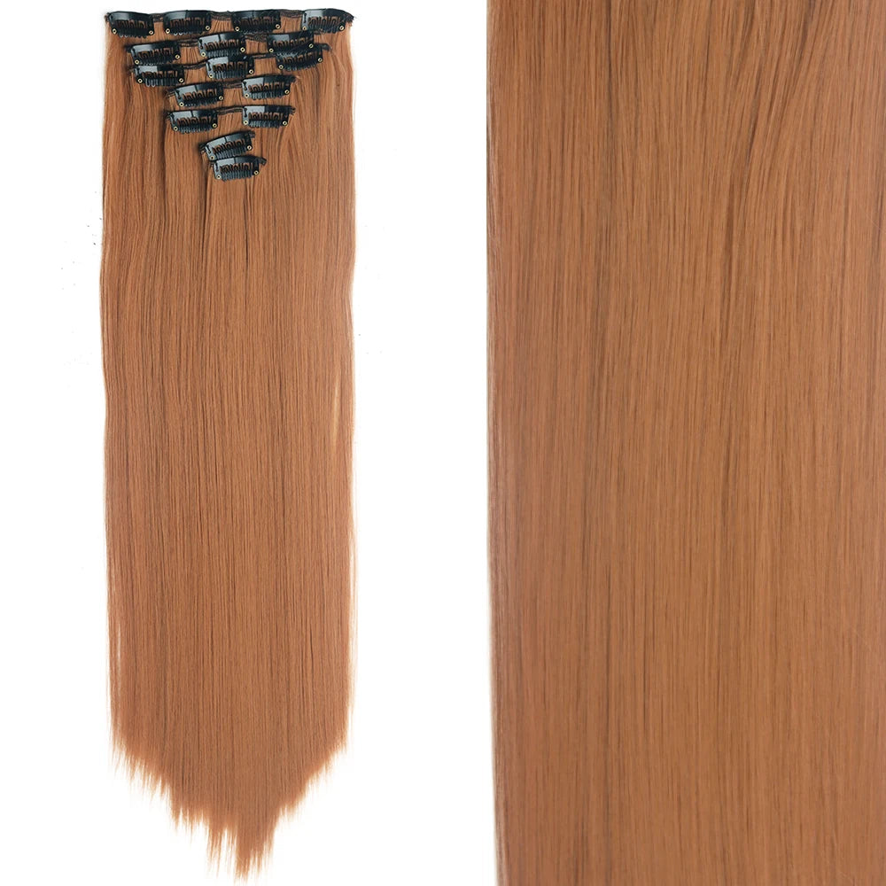 7 unids/set 16 Clips extensión de cabello negro largo liso pelo Natural Ombre peluca fibra resistente al calor para peinado de mujer