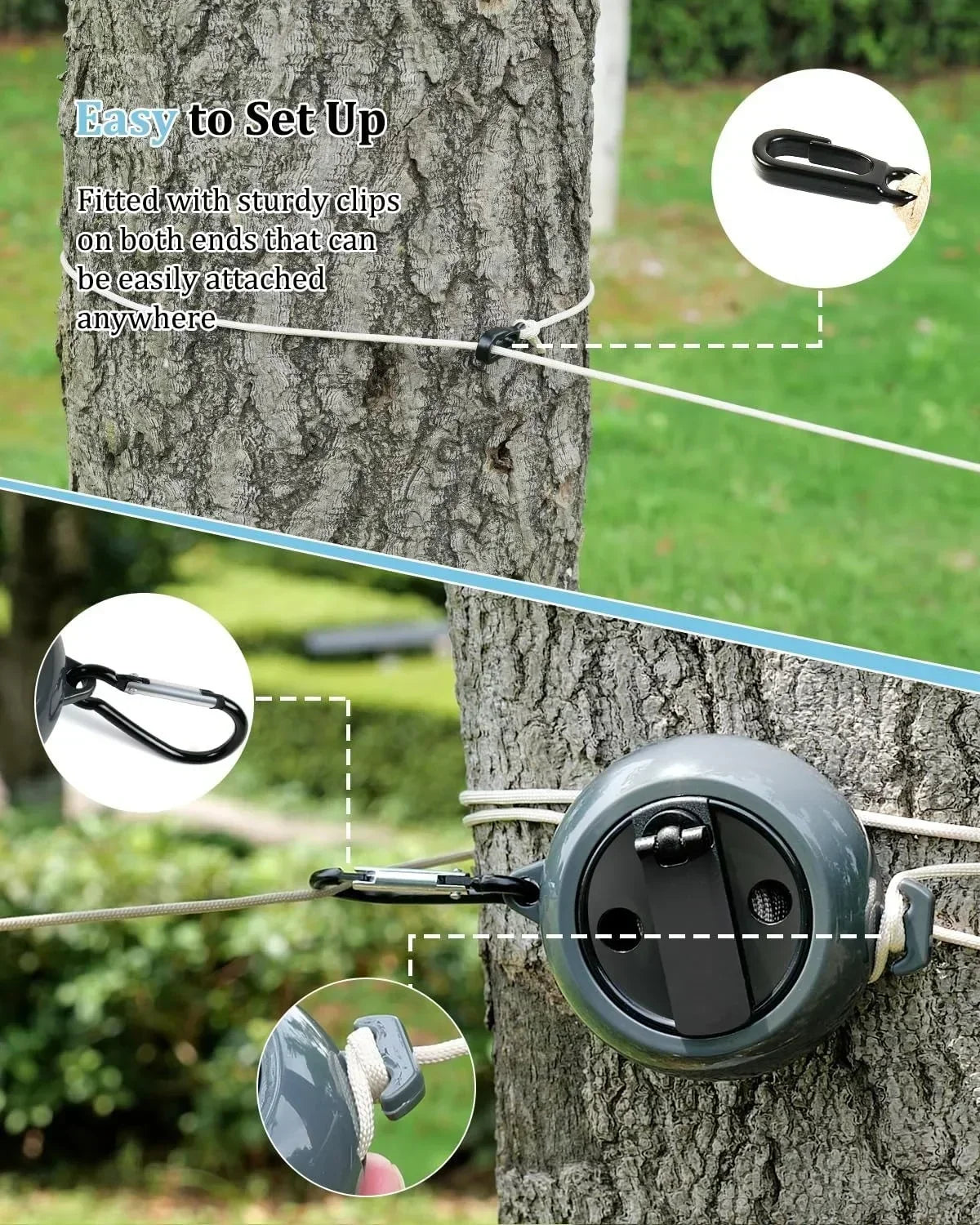 Tendedero ajustable para viajes al aire libre, tendedero portátil para exteriores, tendedero retráctil para exteriores, multiherramienta para acampar, color negro, 1 ud.