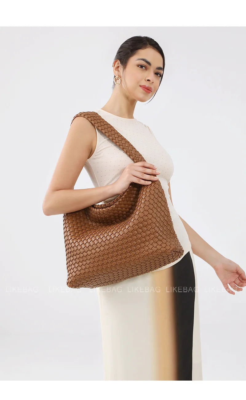 ZR DIARY-Bolso tejido de lujo para mujer, bolsa de mano de gran capacidad de cuero PU, informal, a la moda, con textura suave, BZ618