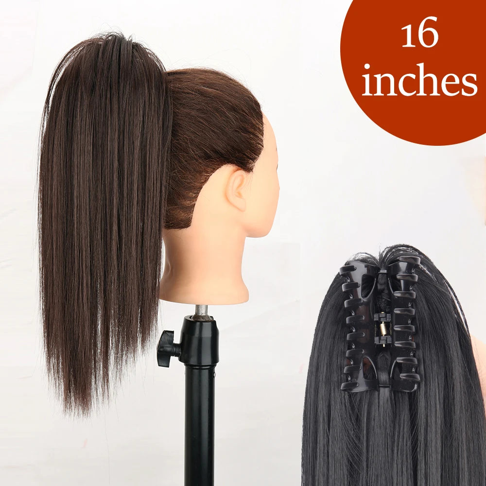 Extensiones de cabello de cola de caballo con Clip de garra larga y recta sintética, pieza de cabello de cola de caballo resistente al calor de 24 pulgadas para mujer, fiesta diaria