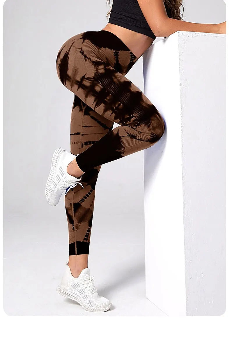 Mallas deportivas sin costuras para mujer, pantalones de Yoga de cintura alta, efecto Tie Dye, para entrenamiento, realce de glúteos, para gimnasio