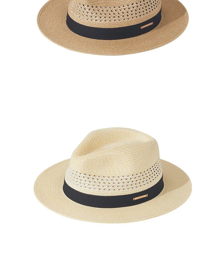 Sombrero de paja de Jazz Panamá de talla grande de 60cm para hombre y mujer, sombrero de sol con agujero para protección solar para exteriores, sombrero de playa de ala ancha para verano para hombre
