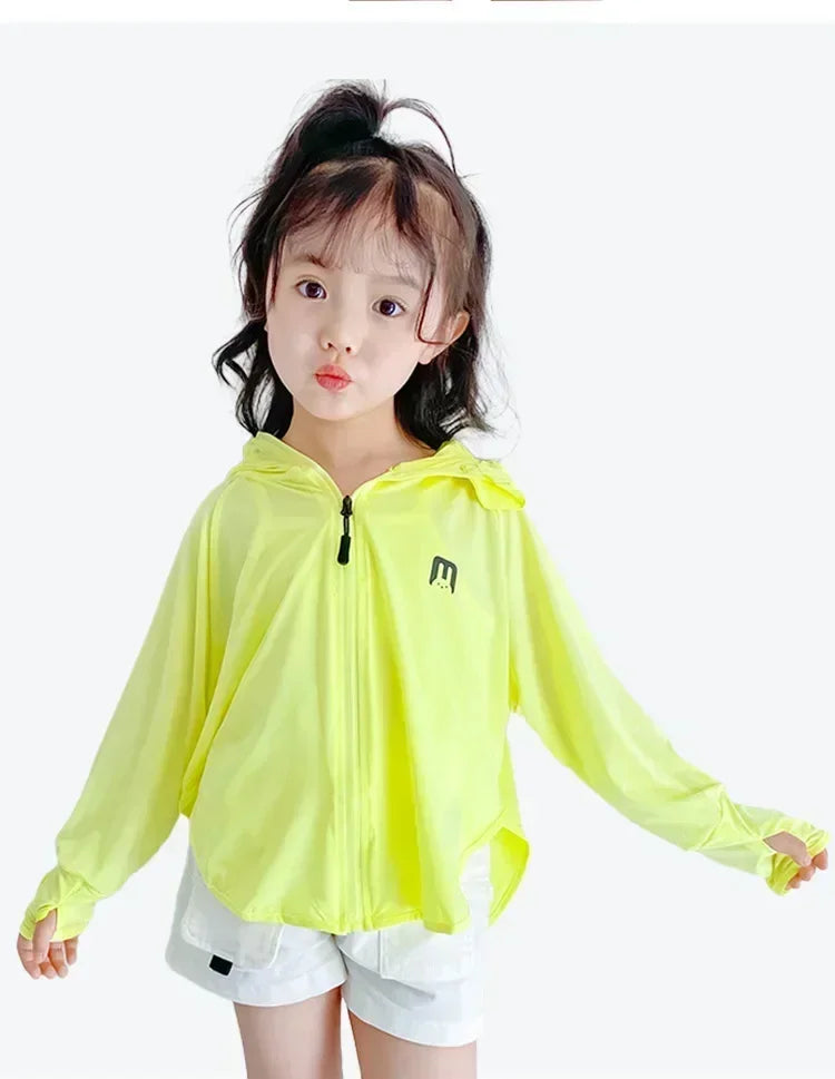 Ropa de protección solar para niños, chaqueta de protección solar de seda helada para exteriores, resistente a los rayos UV, chaqueta de protección solar para juegos al aire libre de verano