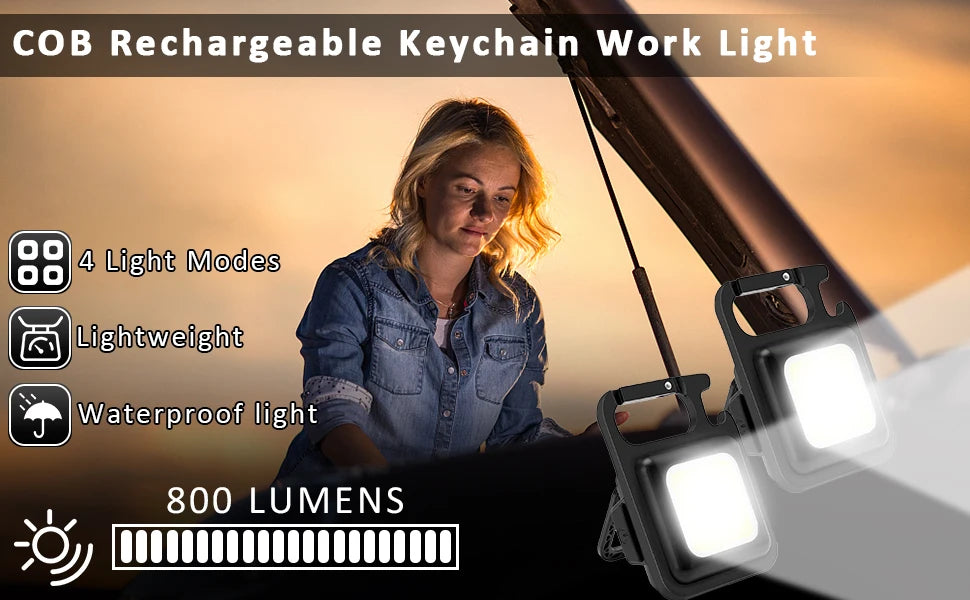 Llavero con luz Mini linterna multifuncional para acampar, LED recargable por USB, portátil, brillante, COB, Clip de bolsillo, linterna para trabajo al aire libre