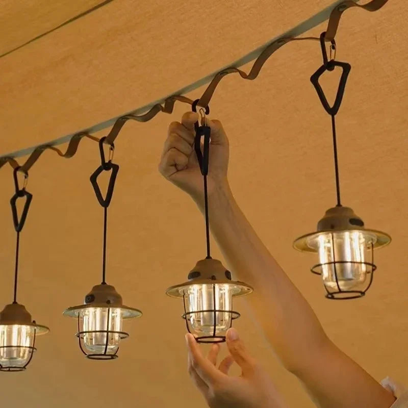 Mini lámpara colgante de Metal Retro para exteriores, lámpara de ambiente para acampar, tienda de campaña, IPX4, resistente al agua, LED, lámpara colgante para acampar
