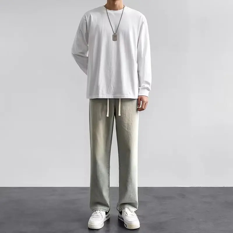 Nuevo 2024 Venta caliente de los hombres coreanos Casual largo Denim clásico de los hombres de pierna recta High Street Denim pantalones de pierna ancha
