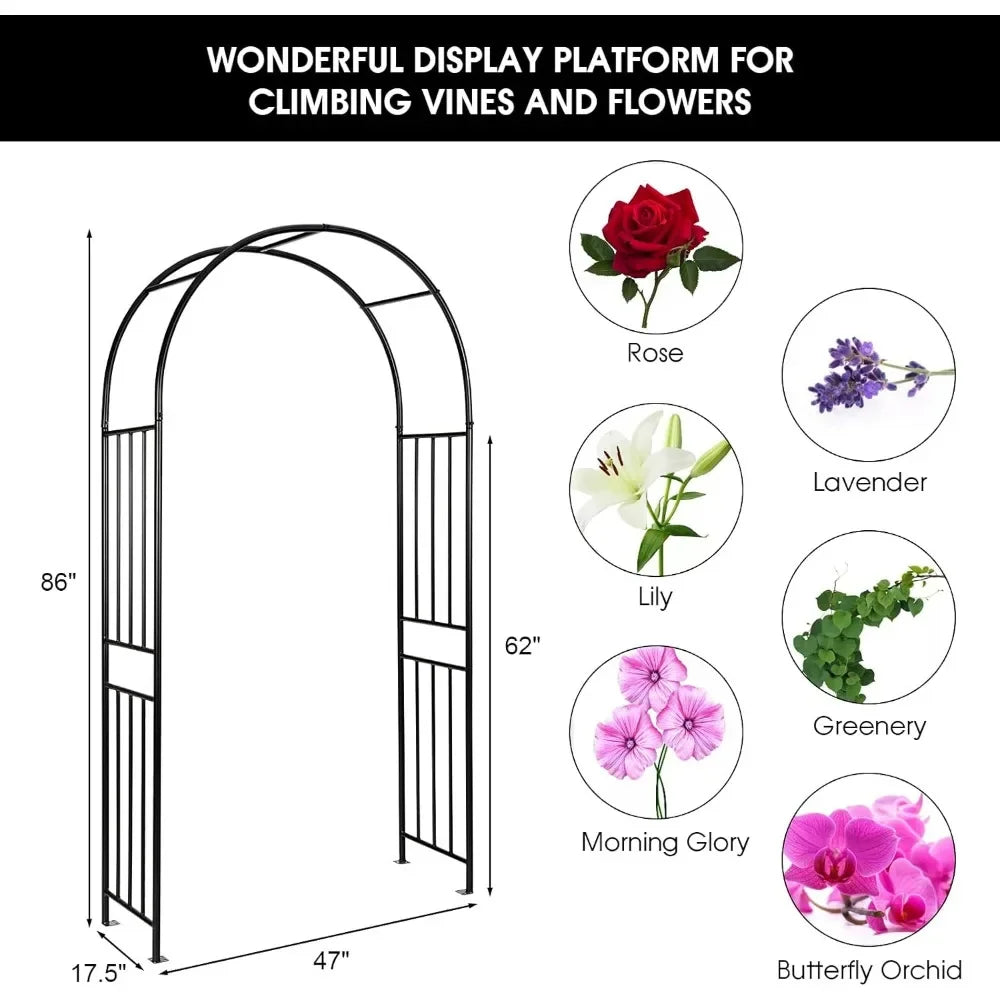 Arco de jardín de metal, cenador exterior de 7,2 pies / 86" para plantas trepadoras: ideal para bodas o jardines
