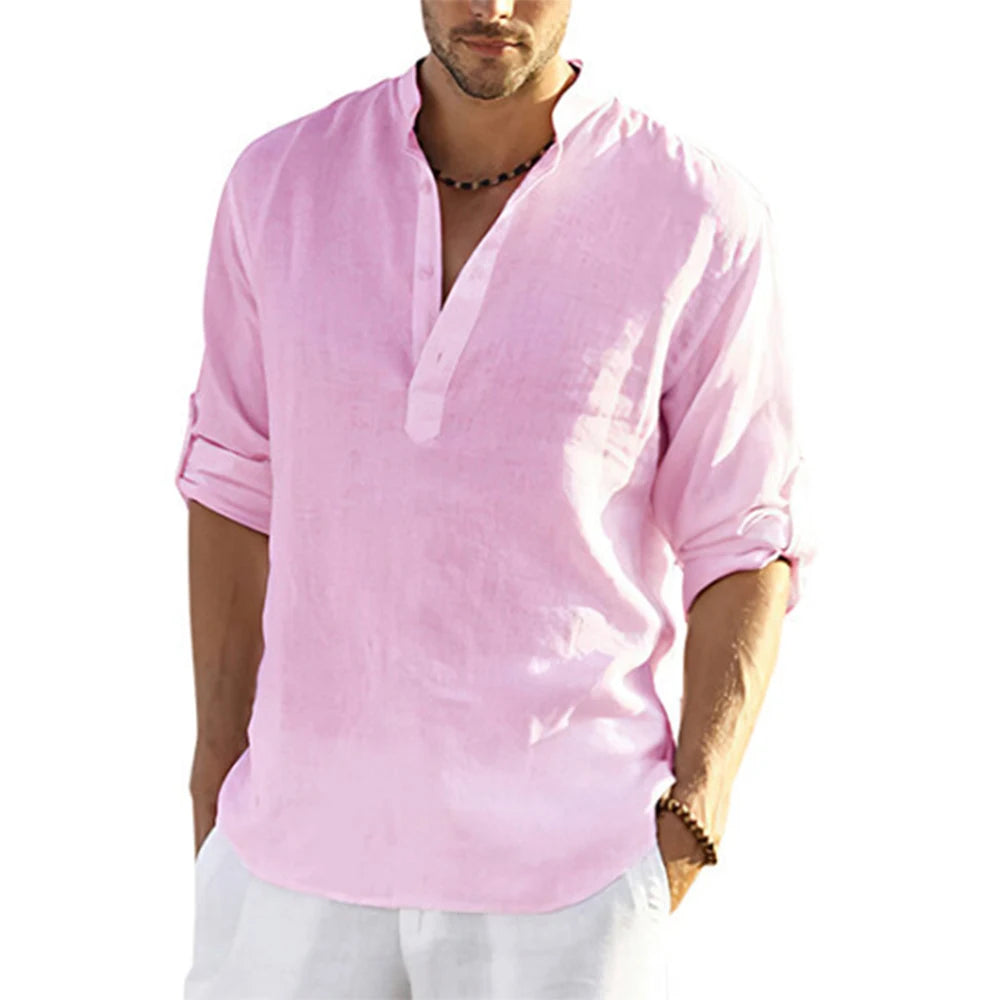 Nueva blusa informal para hombre, camisa de lino y algodón, camisetas holgadas, camiseta de manga larga, camisas informales para hombre guapo para primavera y otoño