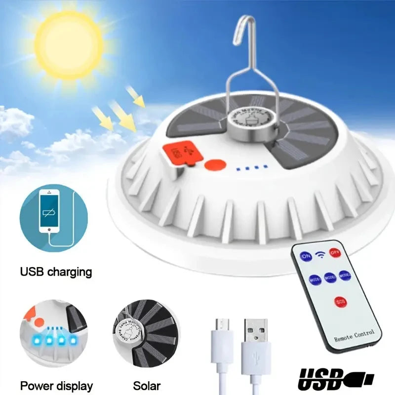 Potente linterna LED para acampar, luz portátil para tienda con carga Solar, lámpara LED recargable de emergencia de 8000mAh para exteriores, 2025