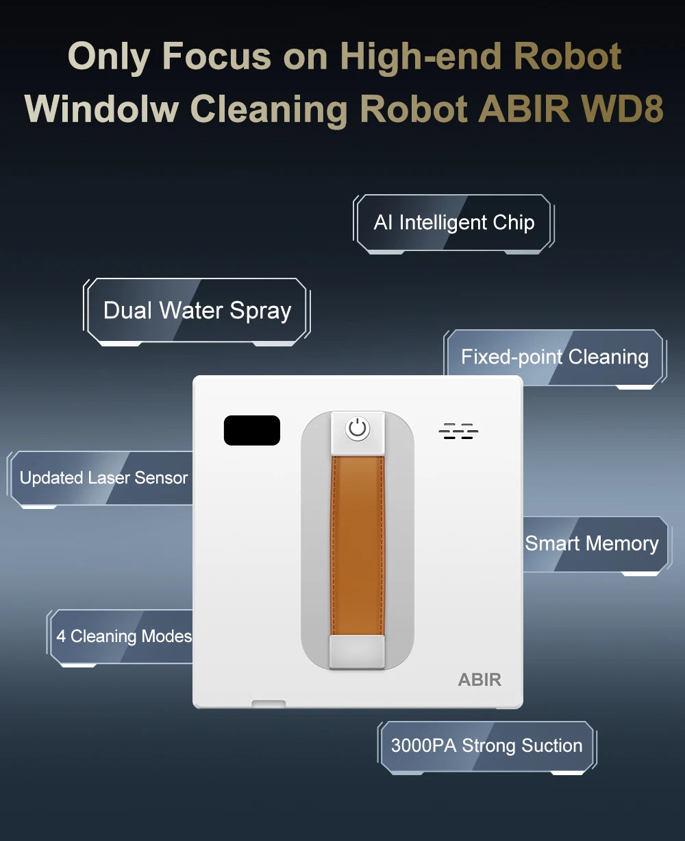 (Código:HOT888)Robot Limpiador de Ventanas ABIR WD8, Doble Rociado de Agua, Memoria Inteligente, Alta Succión al Vacío, Sensor Láser, Robot de Limpieza de Cristales de Pared en el Hogar, Control por Aplicación