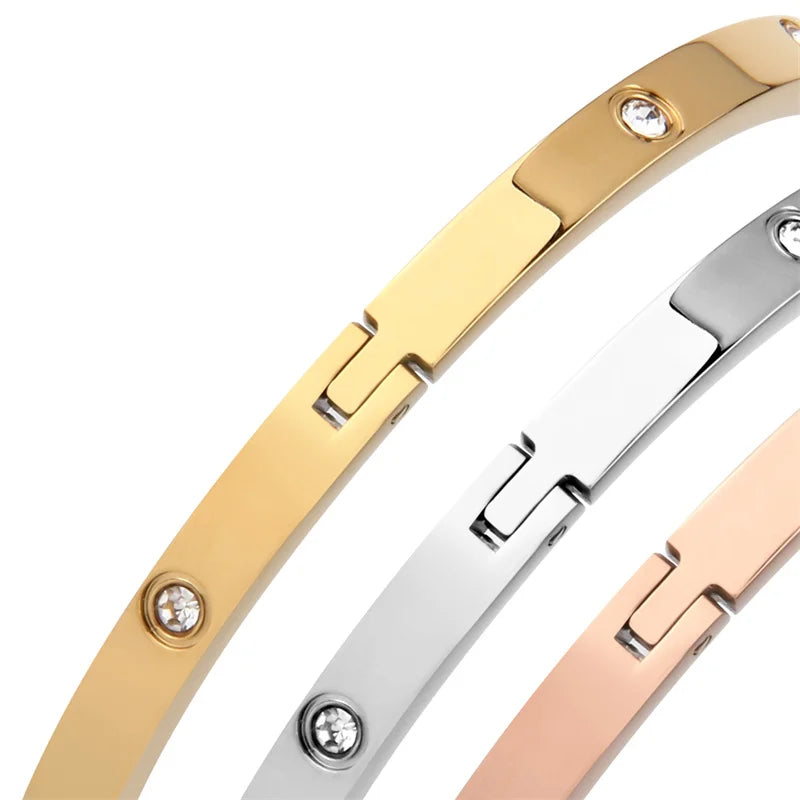 Pulseras de acero inoxidable en la mano, brazaletes de 6mm y 4mm para mujer, joyerÃa para mujer, regalos de diseñador de titanio con diamantes de imitación a la moda para mujer
