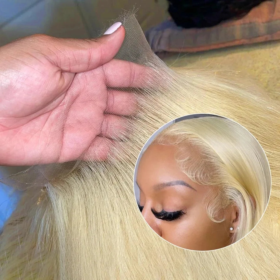 Pelucas de cabello humano Frontal de encaje Rubio 13x6 HD transparente 613 pelucas de cabello humano Frontal de encaje recto brasileño se pueden teñir en cualquier Color