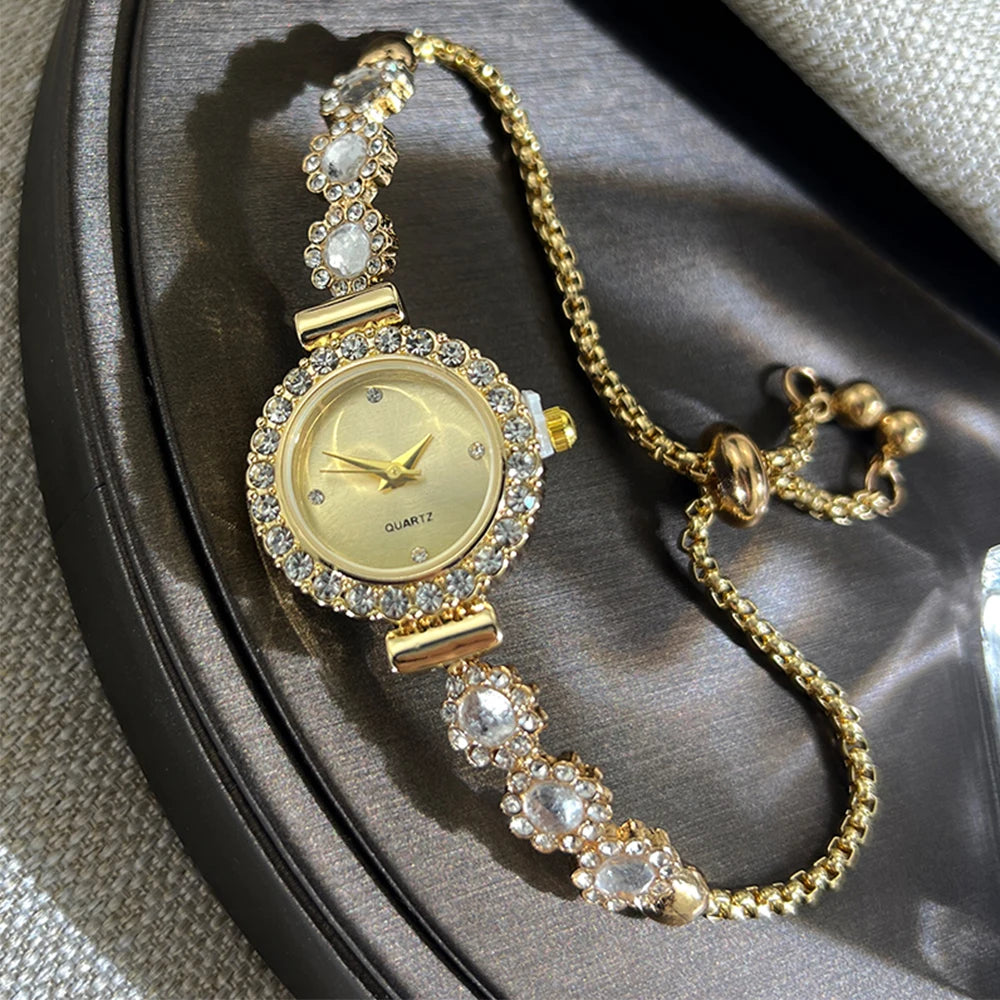 Conjunto de reloj de pulsera de Calcedonia de comercio exterior con luz de diamante, reloj de cuarzo de lujo en vivo, nuevo reloj de mujer con diamantes