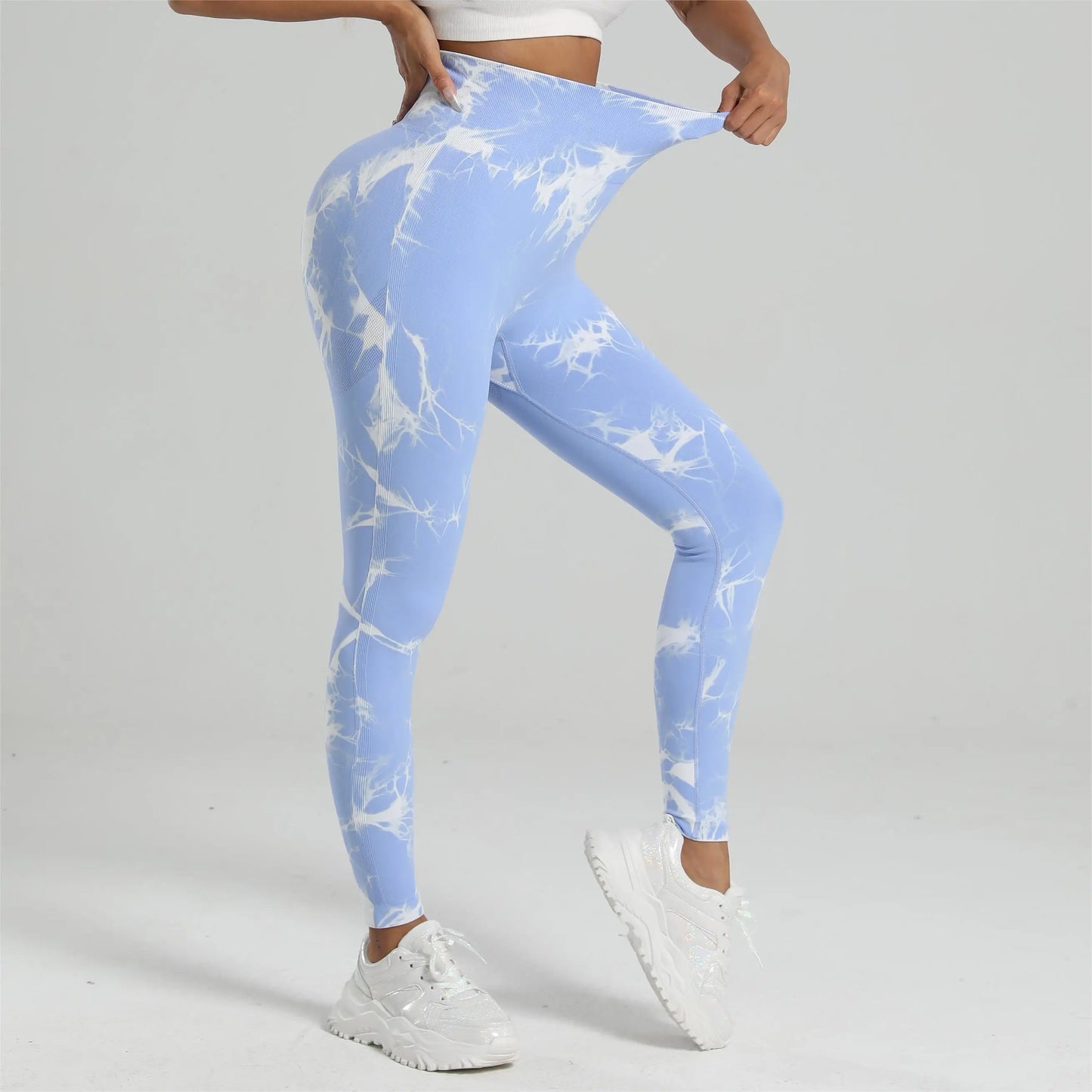 Mallas de gimnasio Tiedye para Mujer, pantalones sin costuras de realce para Mujer, mallas deportivas sin costuras para Fitness, mallas de entrenamiento de cintura alta para Yoga, envío directo