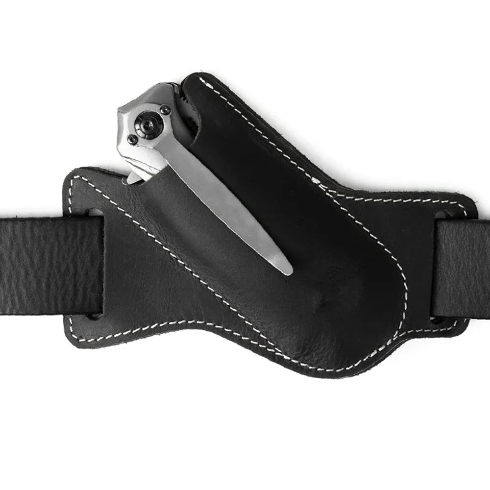 Funda de bolsillo para caza, funda de cuero con soporte para cinturón, funda para linterna, herramienta para cuchillo plegable, transporte para campamento al aire libre