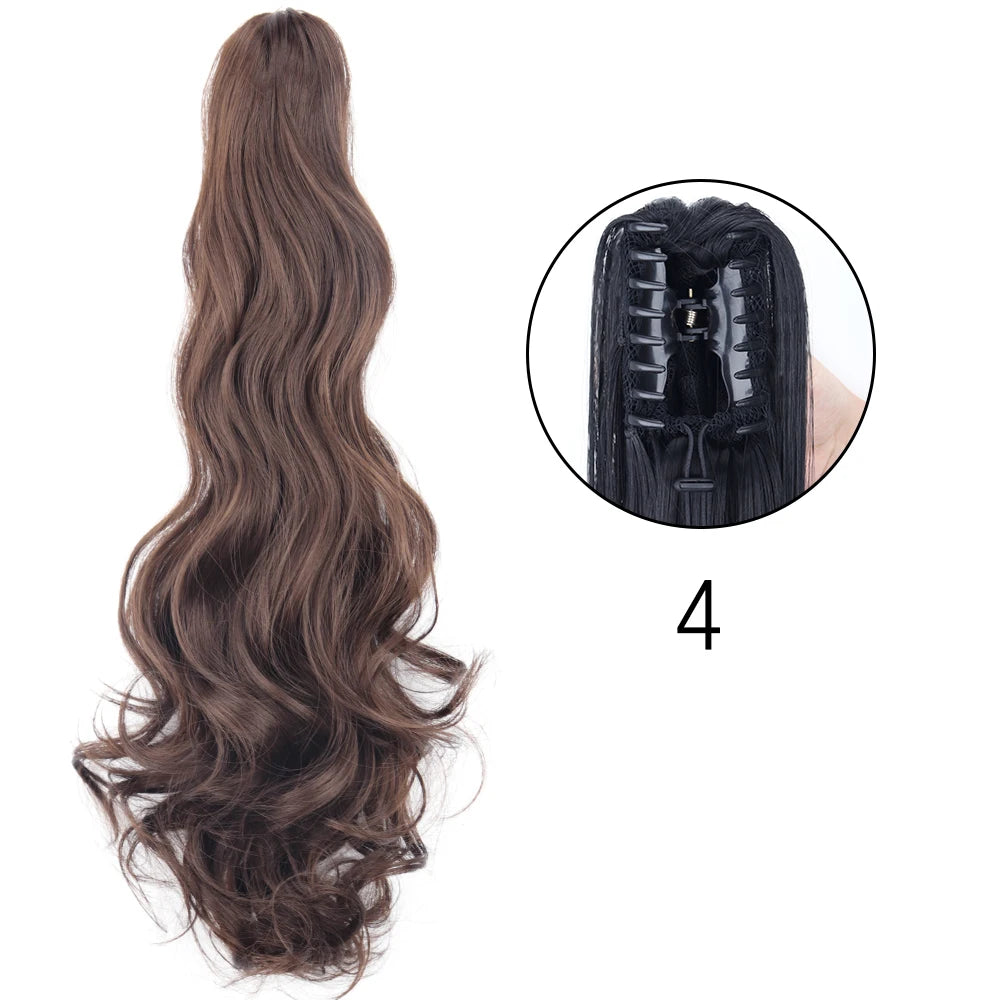 Extensiones de cabello de cola de caballo con Clip de garra larga y recta sintética, pieza de cabello de cola de caballo resistente al calor de 24 pulgadas para mujer, fiesta diaria