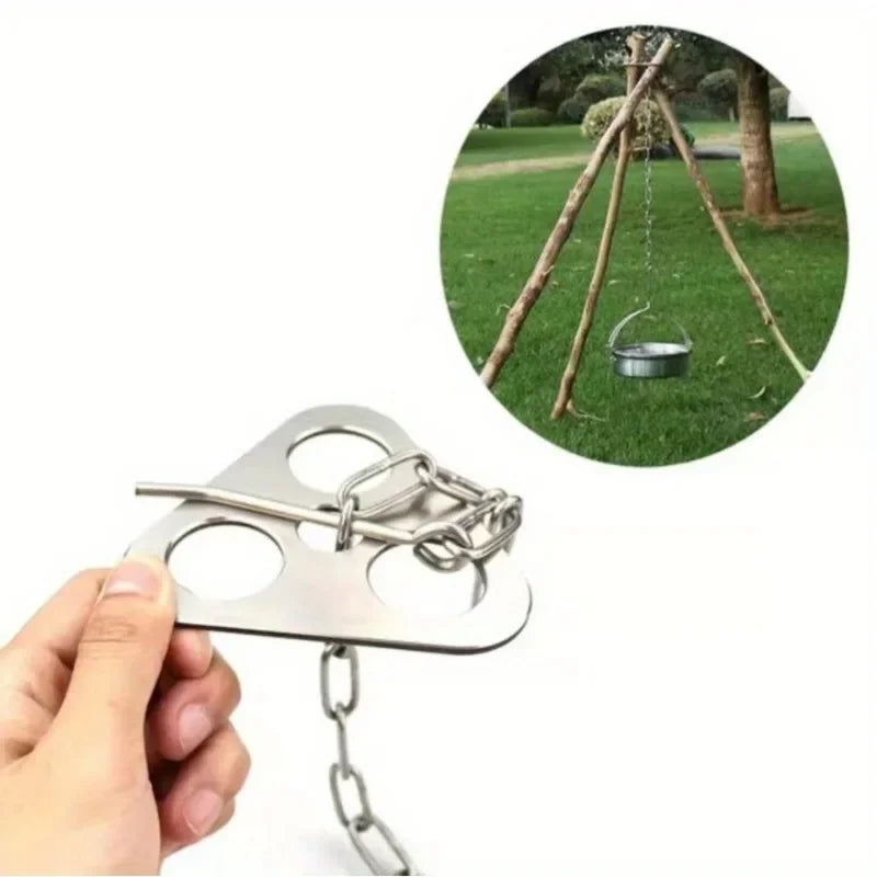 Trípode de Picnic de acero inoxidable para exteriores, colgador de latas ajustable, práctico y fácil de configurar, Camping, fogata, barbacoa, 1 ud.