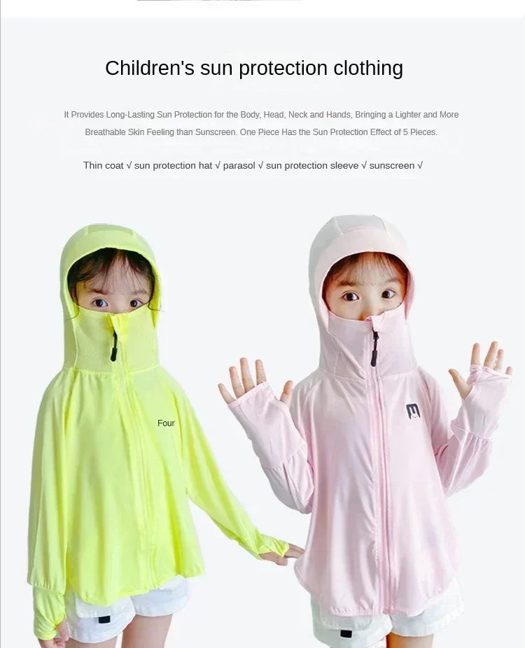 Ropa de protección solar para niños, chaqueta de protección solar de seda helada para exteriores, resistente a los rayos UV, chaqueta de protección solar para juegos al aire libre de verano