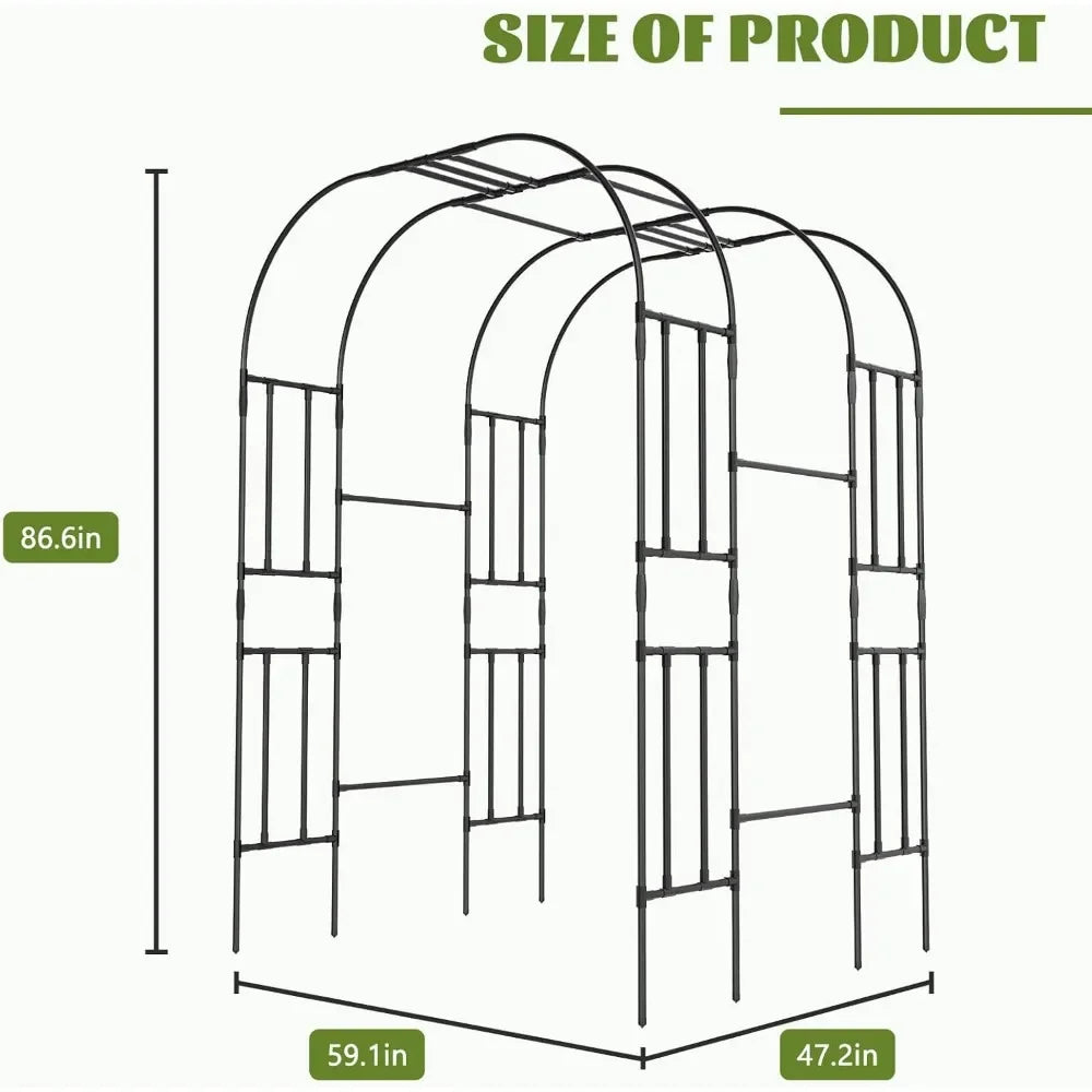 Enrejado alto de arco de jardín para plantas trepadoras, túnel de cenador de metal para exteriores - Acabado negro