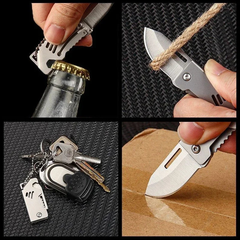 Mini cuchillo plegable de acero, cuchillo de supervivencia portátil para acampar, cuchillo plegable de bolsillo, llavero de autodefensa, colgante, 1 ud.