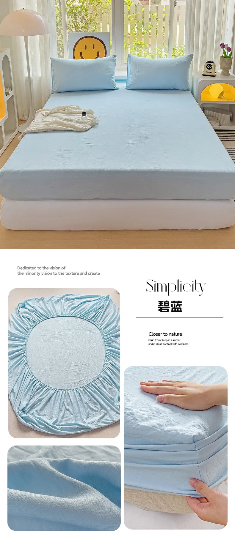 Sábana bajera de algodón lavada con bandas elásticas, funda de colchón ajustable antideslizante para cama doble King Queen 90x200 150x200 180