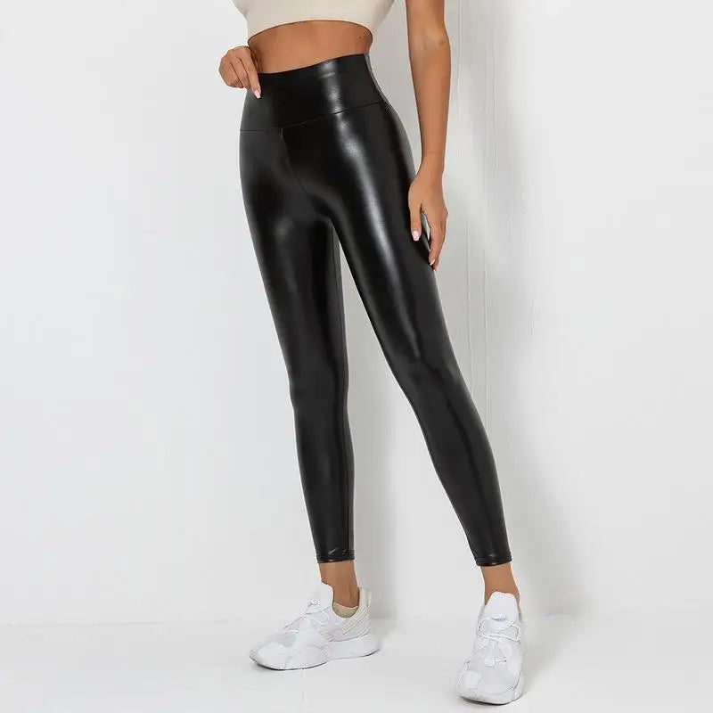 Leggings de cuero PU para mujer, mallas sexys con fruncido en la parte de atrás, pantalones de piel sintética para niñas, mallas informales Push Up de cintura alta, 6 colores