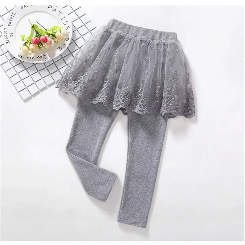 Nuevas mallas para niñas, falda de princesa de encaje, pantalones, falda ajustada para primavera y otoño, pantalones para niños de 2 a 7 años, ropa para niños