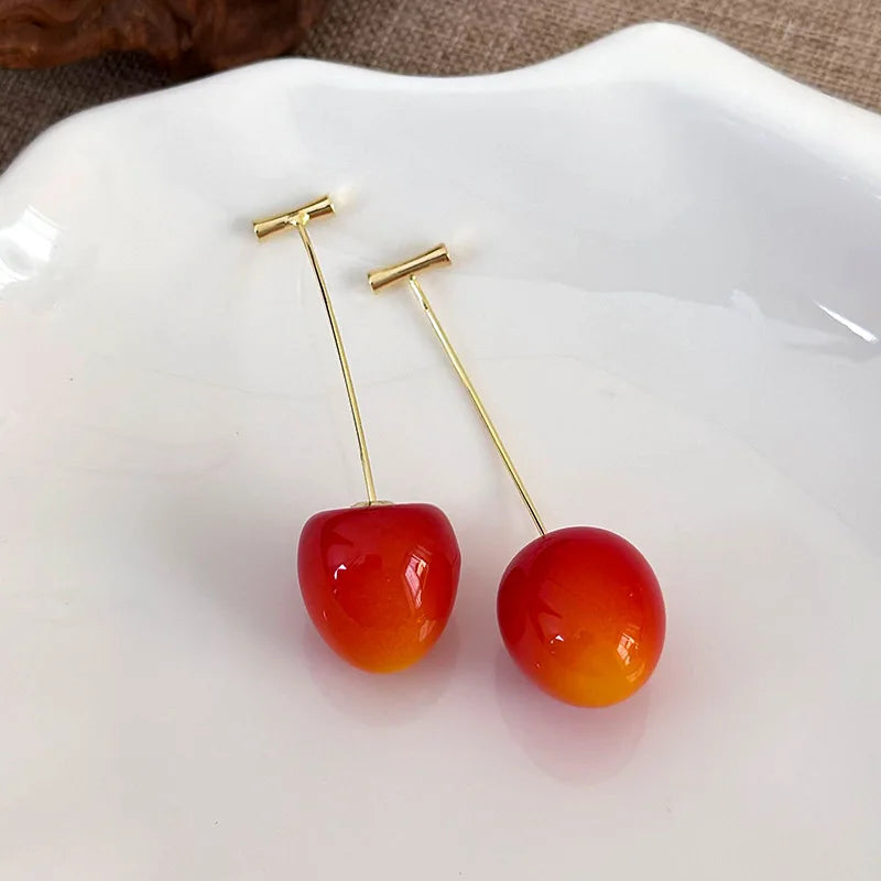Pendientes de cereza roja dulce para mujer, pendientes colgantes con diseño de fruta delicada a la moda, joyerÃa coreana para fiesta de boda, regalo