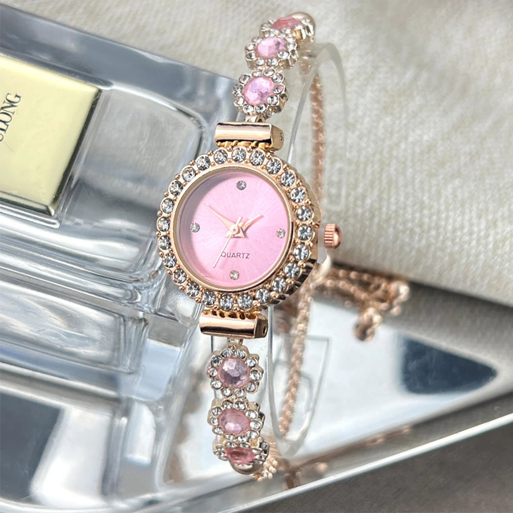 Conjunto de reloj de pulsera de Calcedonia de comercio exterior con luz de diamante, reloj de cuarzo de lujo en vivo, nuevo reloj de mujer con diamantes