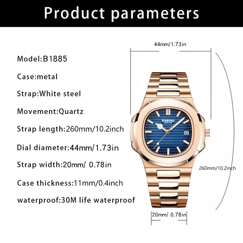 Nuevo Reloj informal de negocios de oro rosa, Reloj de lujo para Hombre, relojes automáticos, relojes de pulsera de cuarzo de alta moda para Hombre, regalos, Reloj para Hombre