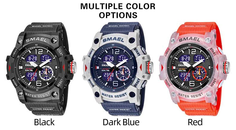 SMAEL-reloj deportivo militar para hombre, cronómetro con alarma, luz trasera Digital LED, pantalla de hora Dual, resistente al agua, 8007