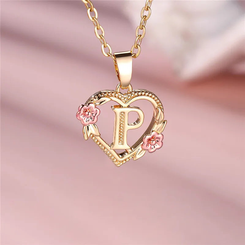Collar con colgante de flor y letra de A-Z para mujer, Color oro amarillo, joyerÃa de boda, regalo para mujer